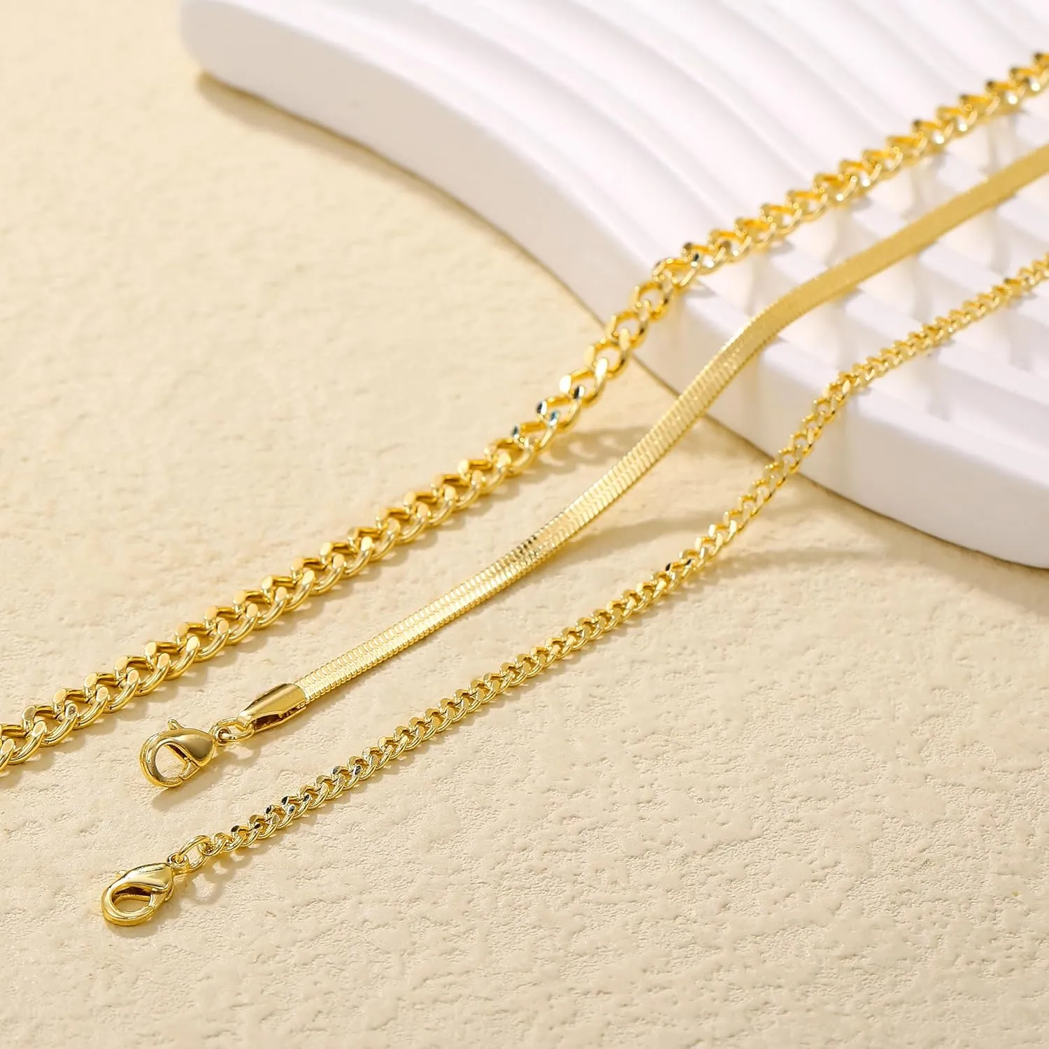 Plus Size Ankle Bracelets for Women - Extra Large 10" 2" Adjustable Anklet 14K Real Gold Plated Anklet Cuban Link, Figaro, Rope, Snake Herringbone - Summer Beach Waterproof Foot Jewelry