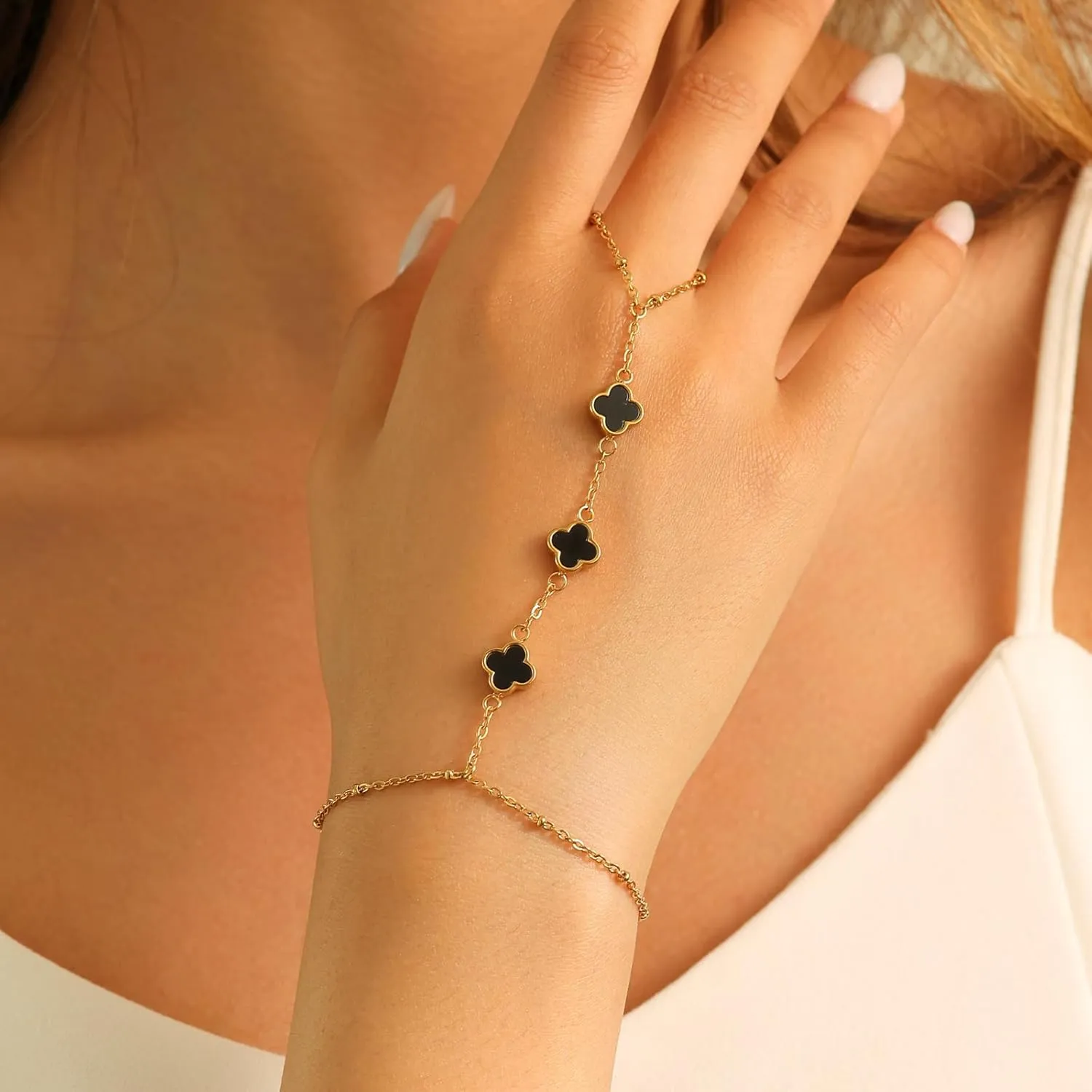 POWER WING Hand Chain Bracelet Ring Bracelet Hand Chain 14k Gold Bracelets for Women Ring Chain Gifts for Women Trendy Stuff