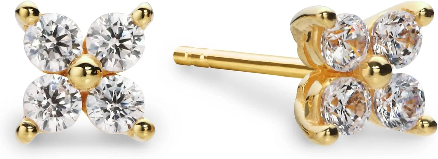Princess Collection - "Sweetheart Daisy" - 0.23 Inch (1.0 Carat/Pair) Cubic Zirconia 22K Gold-Plated Stud Earrings For Sensitive Ears