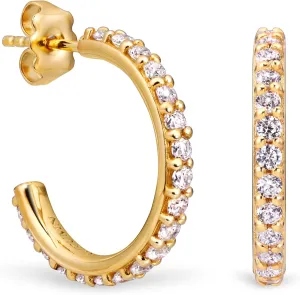 Princess Collection - "Whispers of Romance" - 22K Gold-Plated Hoop Earrings (diameter 0.87 inches) with Cubic Zirconia (2.9 Carat/Pair) For Sensitive Ears