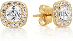 Princess Collection - "Your Sparkling Moment" - 8.5 mm (2.01 Carat/Pair) Cubic Zirconia 22K Gold-Plated Stud Earrings For Sensitive Ears