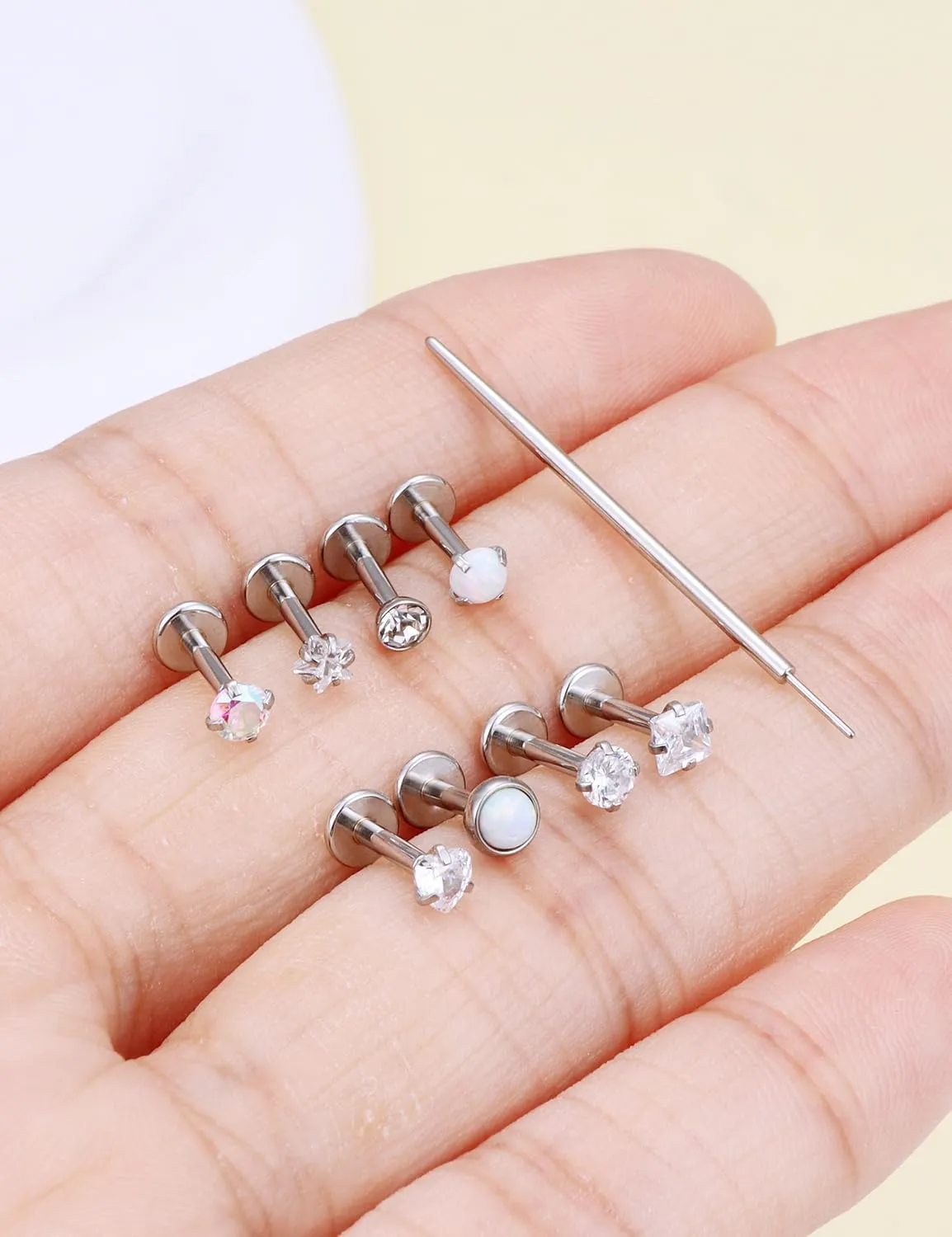 Prjndjw Threadless Nose Rings Stud 20G 18G 16G Flat Back Nose Stud Surgical Steel Push In Nose Rings Opal Heart CZ Hypoallergenic Nose Piercing Lip Medusa Tragus Studs Earrings Piercing Taper
