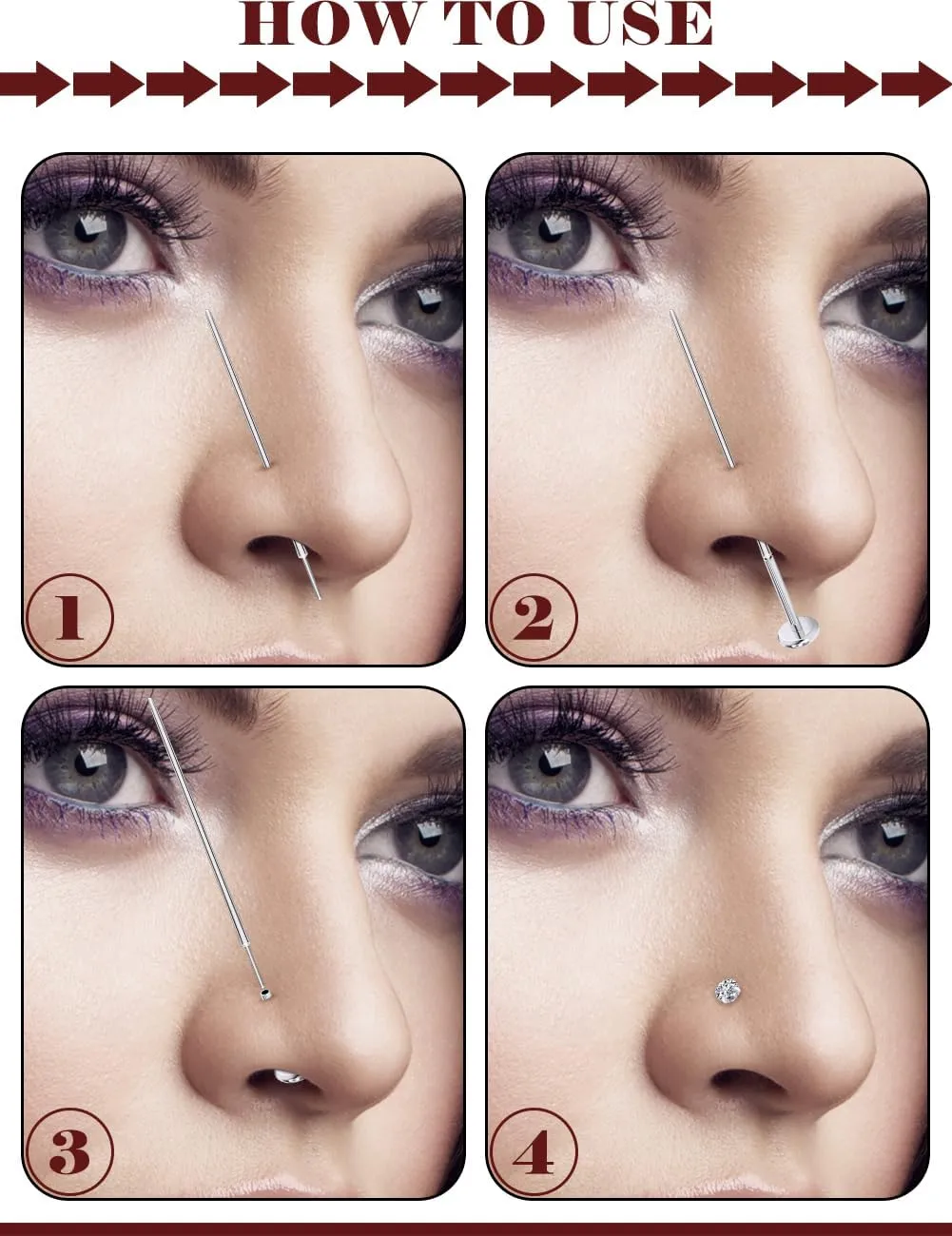 Prjndjw Threadless Nose Rings Stud 20G 18G 16G Flat Back Nose Stud Surgical Steel Push In Nose Rings Opal Heart CZ Hypoallergenic Nose Piercing Lip Medusa Tragus Studs Earrings Piercing Taper