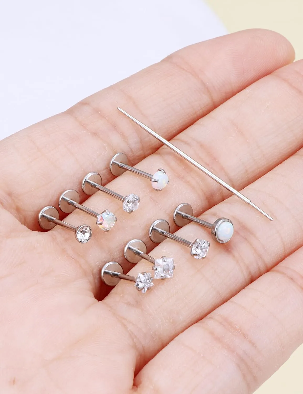 Prjndjw Threadless Nose Rings Stud 20G 18G 16G Flat Back Nose Stud Surgical Steel Push In Nose Rings Opal Heart CZ Hypoallergenic Nose Piercing Lip Medusa Tragus Studs Earrings Piercing Taper