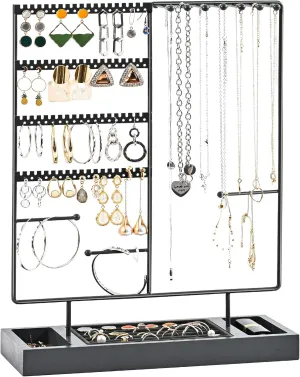 ProCase Jewelry Organizer Stand Earring Holder Organizer, 6 Tiers Earring Organizer Tree Necklace Rack Jewellery Tower Bracelets Holder Storage with Removable Wooden Ring Tray for Women Girls -Grey