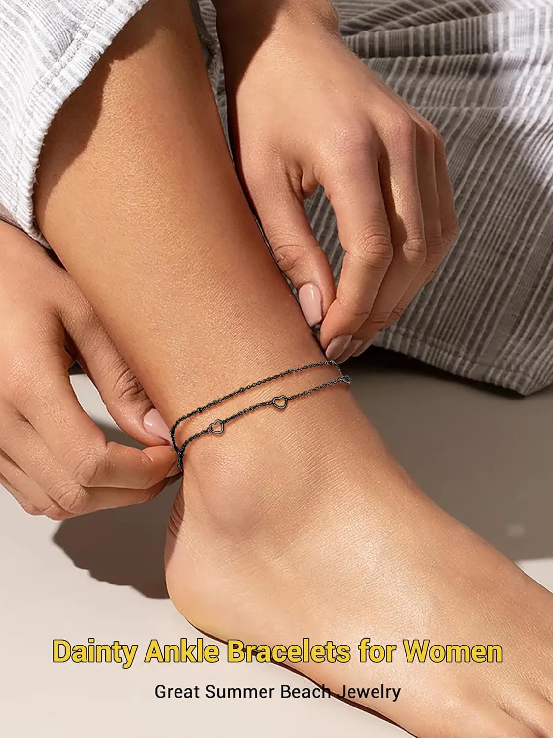 PROSTEEL Stainless Steel Chain Anklets for Women, Silver/Gold Tone, Ankle Bracelets Hypoallergenic, 8-10.5 Inch Adjustable, Come with Box