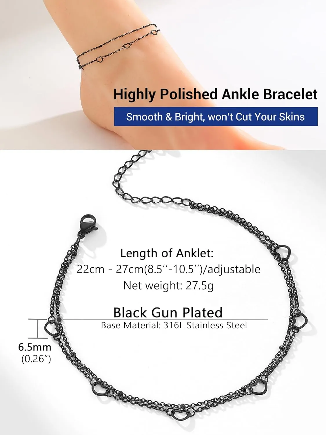 PROSTEEL Stainless Steel Chain Anklets for Women, Silver/Gold Tone, Ankle Bracelets Hypoallergenic, 8-10.5 Inch Adjustable, Come with Box