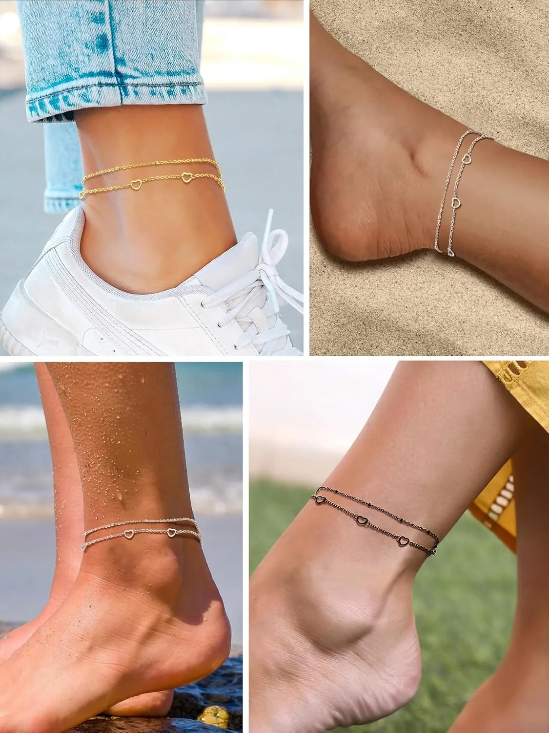 PROSTEEL Stainless Steel Chain Anklets for Women, Silver/Gold Tone, Ankle Bracelets Hypoallergenic, 8-10.5 Inch Adjustable, Come with Box