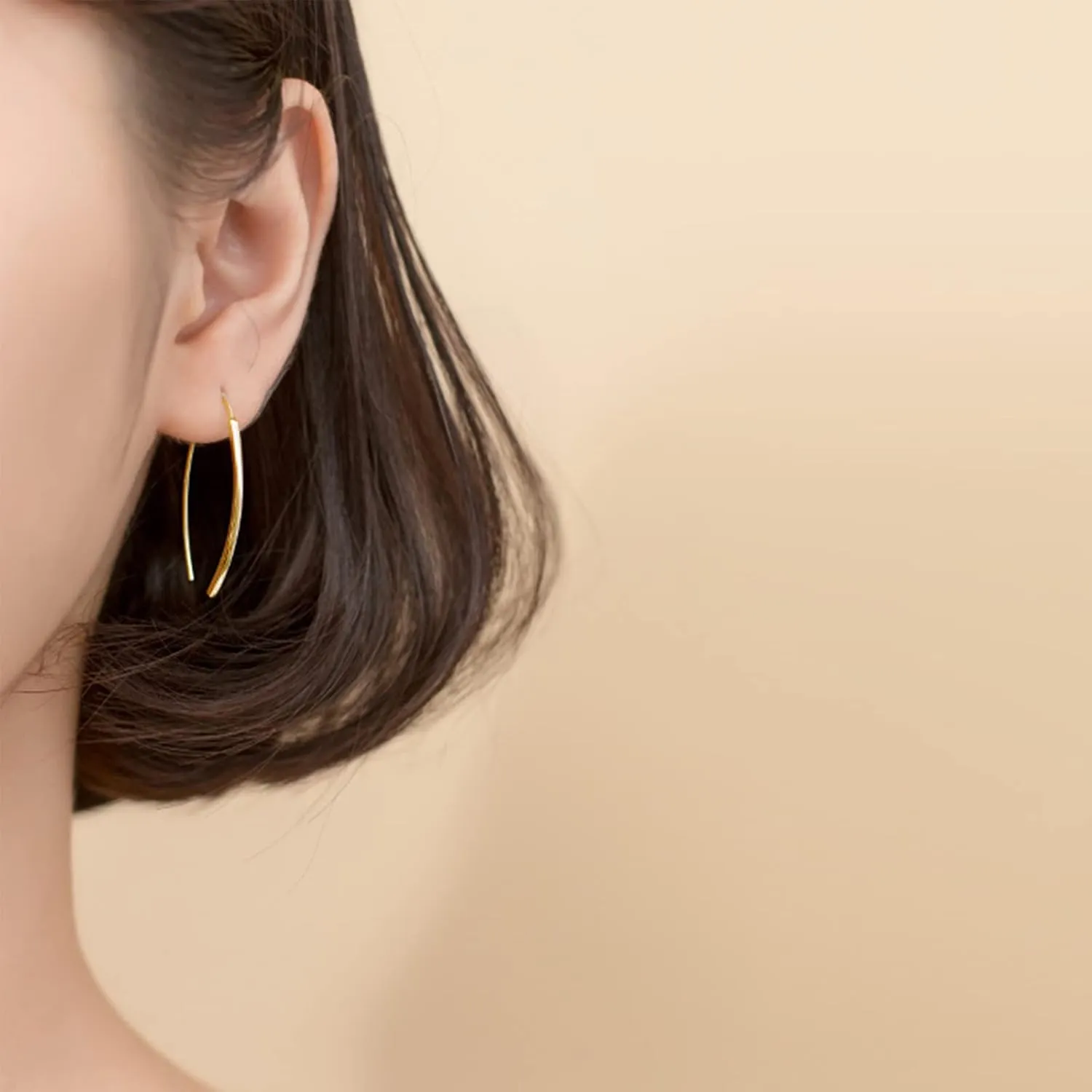 Pull Through Earrings 14k Gold Earrings Sterling Silver Hoop Earrings,Handmade Wire Open Hoops Threader Earrings Hypoallergenic Earrings For Women Teens Girls