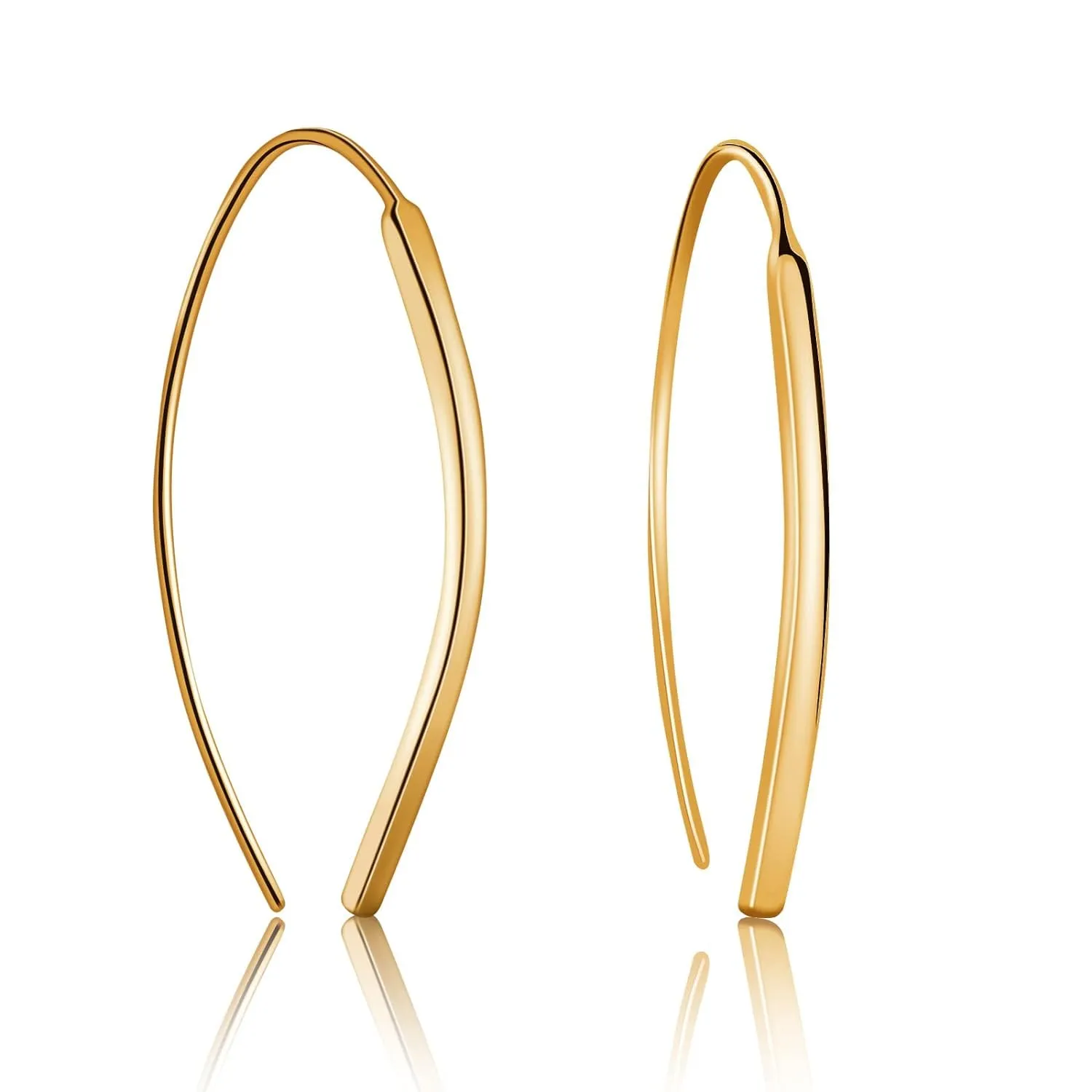 Pull Through Earrings 14k Gold Earrings Sterling Silver Hoop Earrings,Handmade Wire Open Hoops Threader Earrings Hypoallergenic Earrings For Women Teens Girls