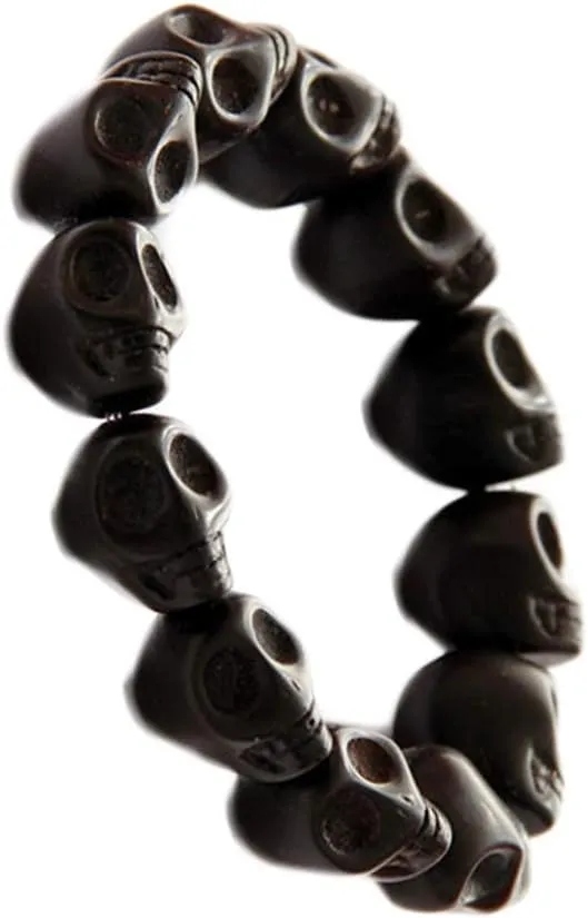 Punk Personality Colorful Skull Bead Skeleton Bracelets Delicate Gothic Charm Head Bone Stone Seed Elastic Strand Bracelets Tibetan Prayer Mala Bangle for Men Women Hip Hop Jewelry