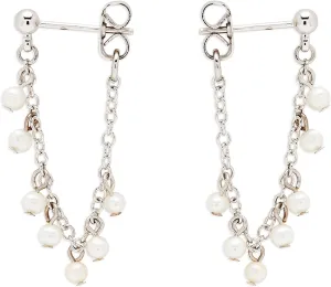 Pura Vida Silver-Plated Pearl Chain Wrap Earrings - Brass Base, Sterling Silver Posts - 1 Pair