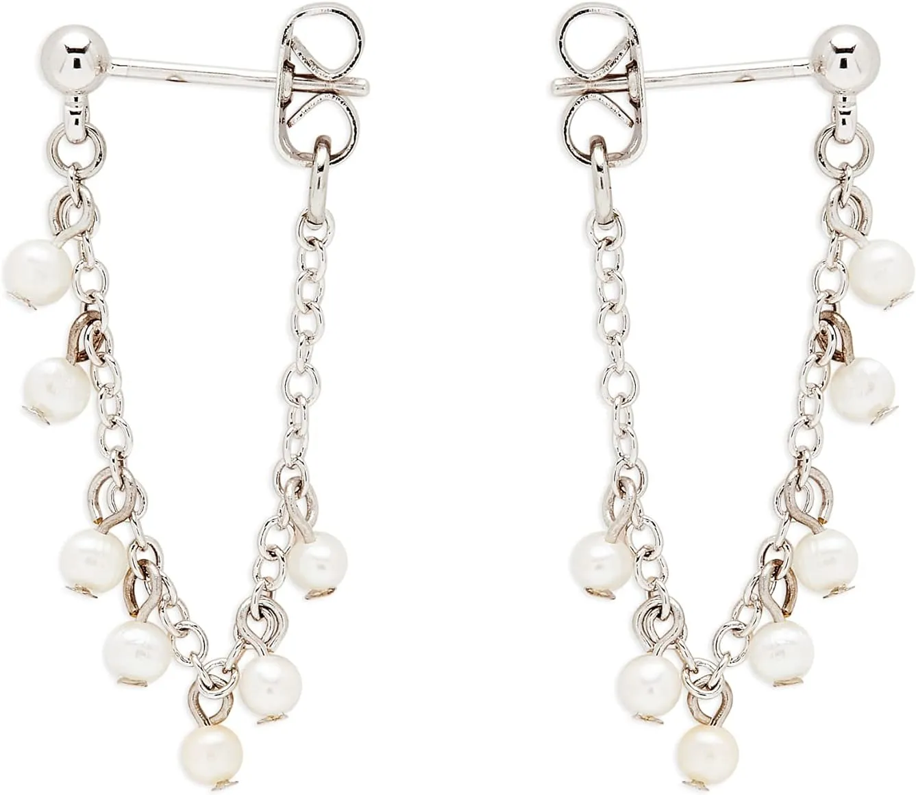 Pura Vida Silver-Plated Pearl Chain Wrap Earrings - Brass Base, Sterling Silver Posts - 1 Pair