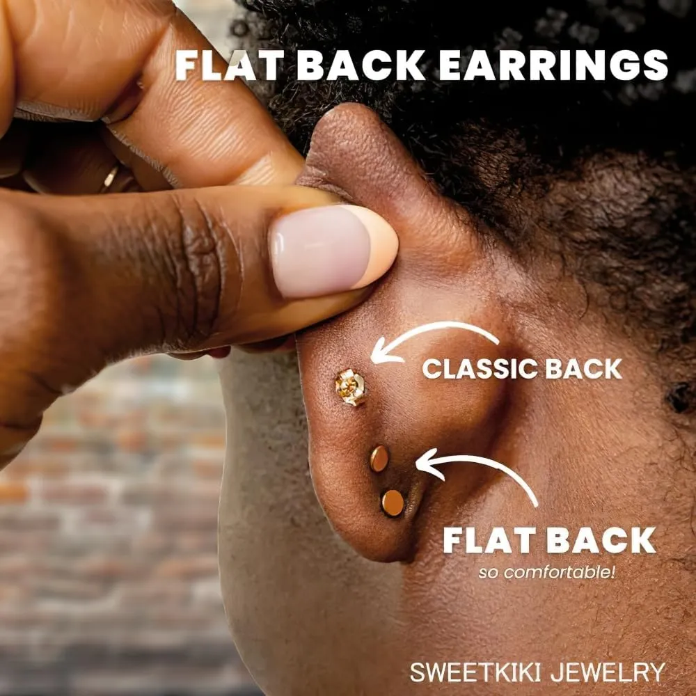 Push-in Flat Back Earrings, Hypoallergenic 14K Gold Plated Marquise Cubic Zirconia Stud Earrings | Cartilage Earring | Tragus Helix Piercing Jewelry | Threadless Push in Flatback Nap Earrings for Women Men