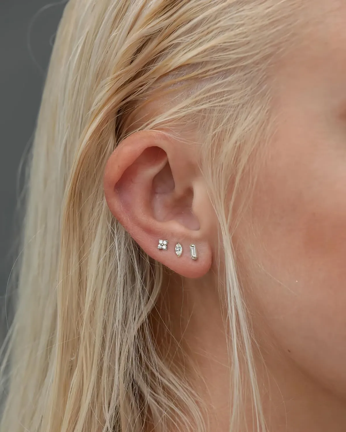 Push-in Flat Back Earrings, Hypoallergenic 14K Gold Plated Marquise Cubic Zirconia Stud Earrings | Cartilage Earring | Tragus Helix Piercing Jewelry | Threadless Push in Flatback Nap Earrings for Women Men