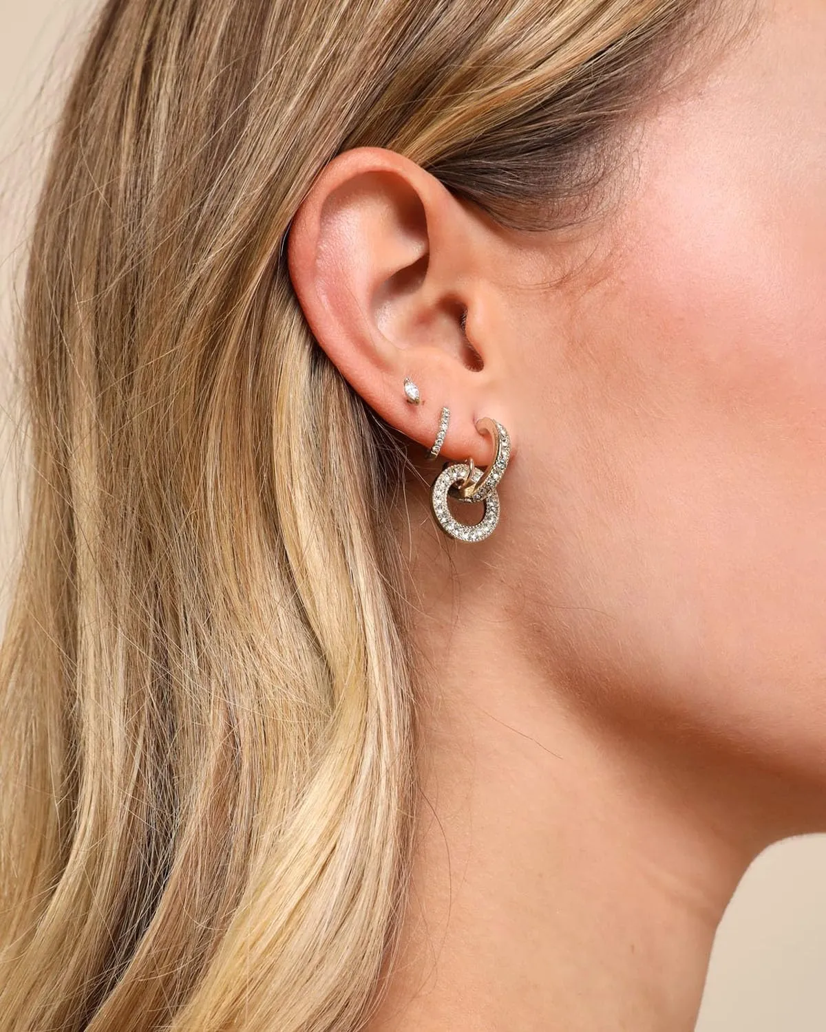 Push-in Flat Back Earrings, Hypoallergenic 14K Gold Plated Marquise Cubic Zirconia Stud Earrings | Cartilage Earring | Tragus Helix Piercing Jewelry | Threadless Push in Flatback Nap Earrings for Women Men