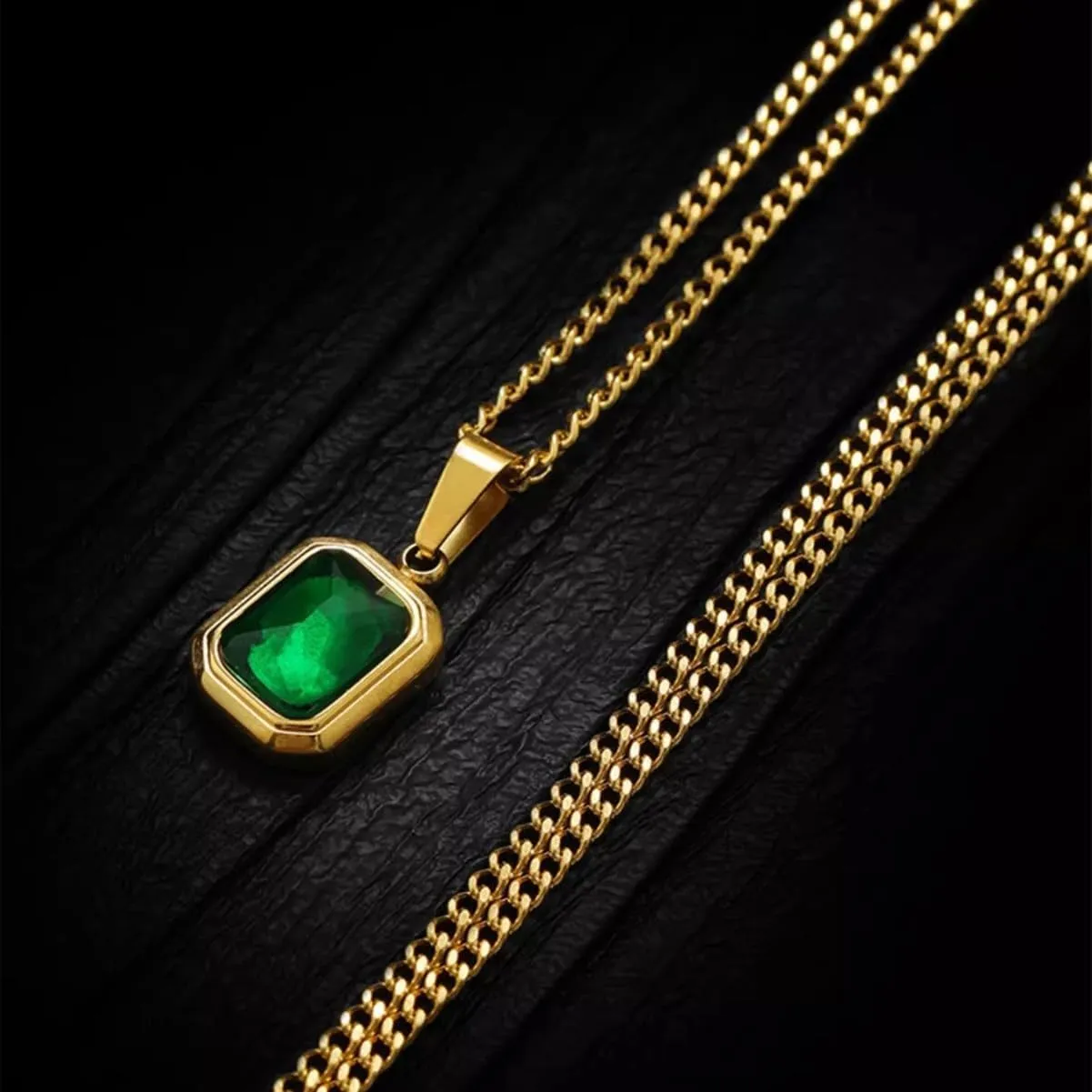 Q&D&S 18k Gold Emerald Necklace for WomenBirthstone Rectangle Princess Cut Charm NecklaceBlue Sapphire or Green Emerald Gemstone Pendant Necklace