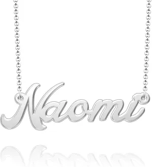 Q&Locket 925 Sterling Silver Classic Name Necklace Personalized Custom Initial Script Nameplate Necklaces Gifts for Womens NAOMI