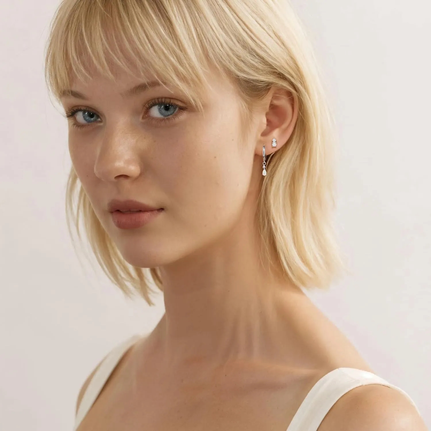 QUINBY Silver Opal Earrings Set For Women,Sterling Silver Opal Earring,Stud Dainty Cartilage Stackable Earring Stacks,14k Hypoallergenic Opals Jewelry Hoop Earrings,Birthday Ideas For Mom Friend Wife