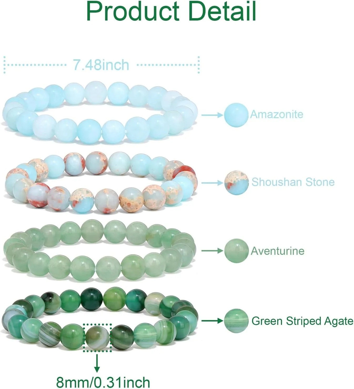 Raicegs 4PCS Colorful Beads Bracelet Healing Crystal Bracelet for Women Men Natural Stone 8mm Stack Gemstone Spiritual Jewelry Gift for Women Men