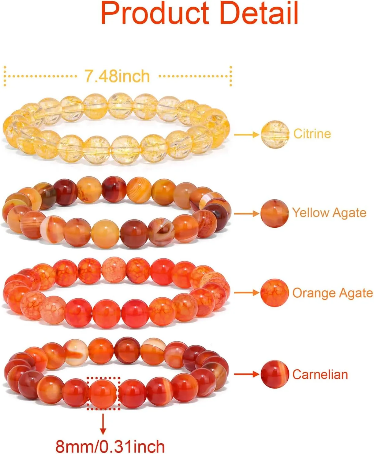 Raicegs 4PCS Colorful Beads Bracelet Healing Crystal Bracelet for Women Men Natural Stone 8mm Stack Gemstone Spiritual Jewelry Gift for Women Men