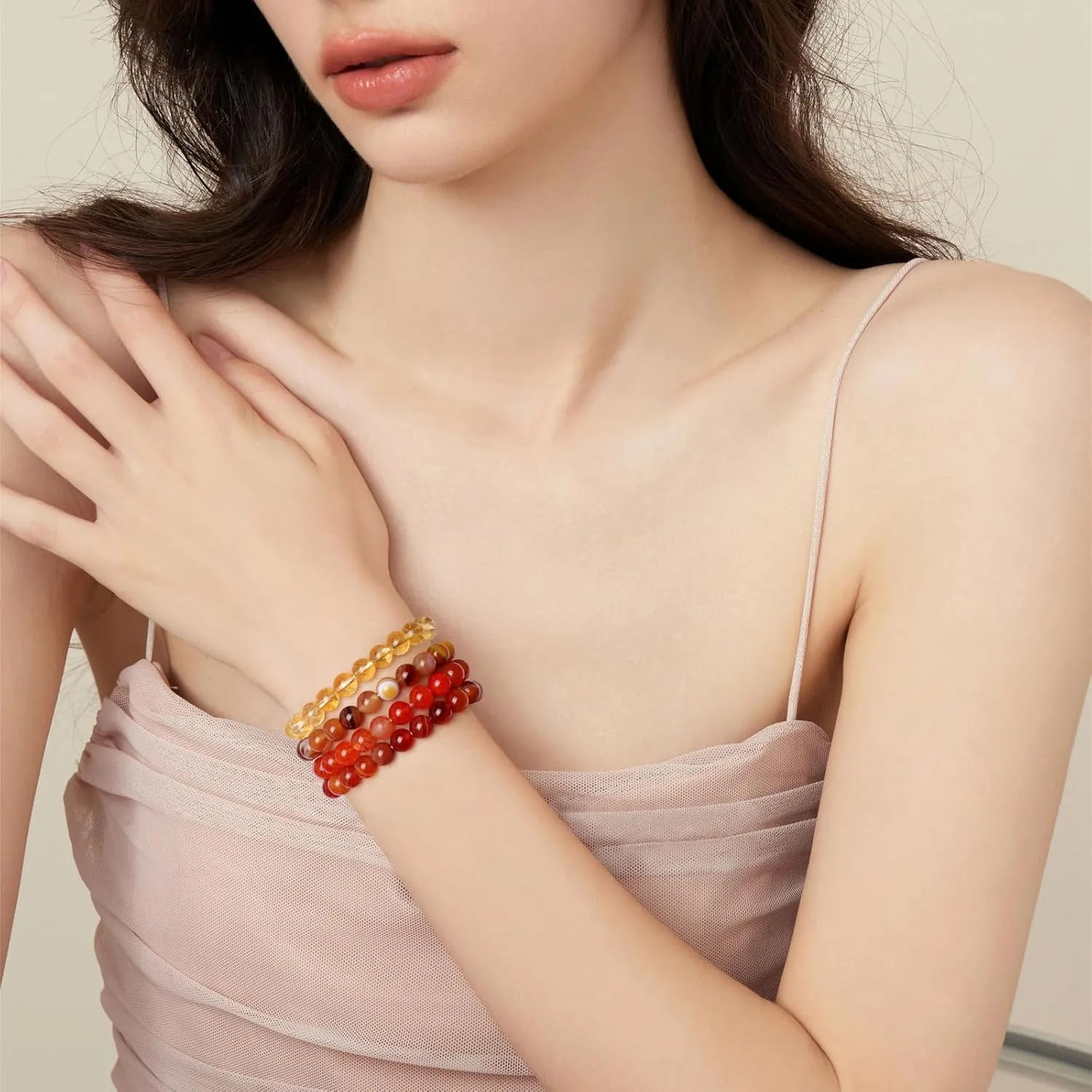 Raicegs 4PCS Colorful Beads Bracelet Healing Crystal Bracelet for Women Men Natural Stone 8mm Stack Gemstone Spiritual Jewelry Gift for Women Men