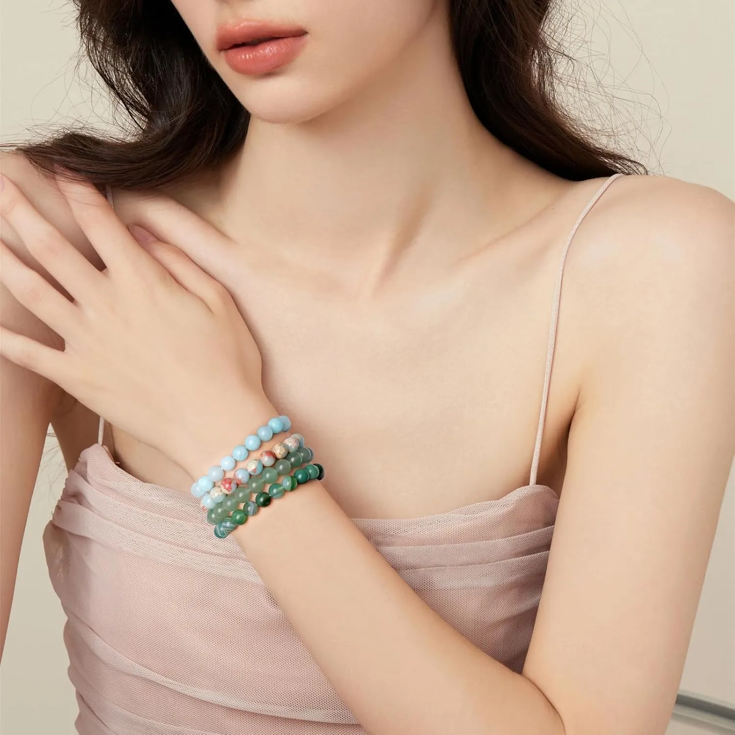 Raicegs 4PCS Colorful Beads Bracelet Healing Crystal Bracelet for Women Men Natural Stone 8mm Stack Gemstone Spiritual Jewelry Gift for Women Men