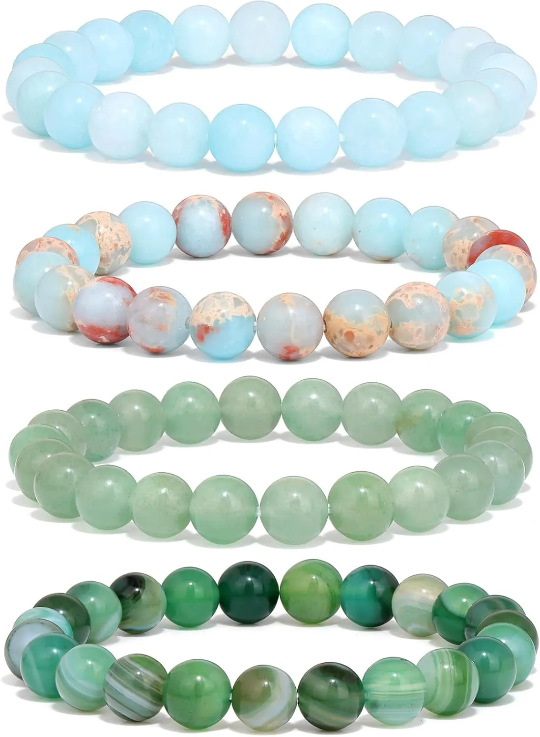 Raicegs 4PCS Colorful Beads Bracelet Healing Crystal Bracelet for Women Men Natural Stone 8mm Stack Gemstone Spiritual Jewelry Gift for Women Men