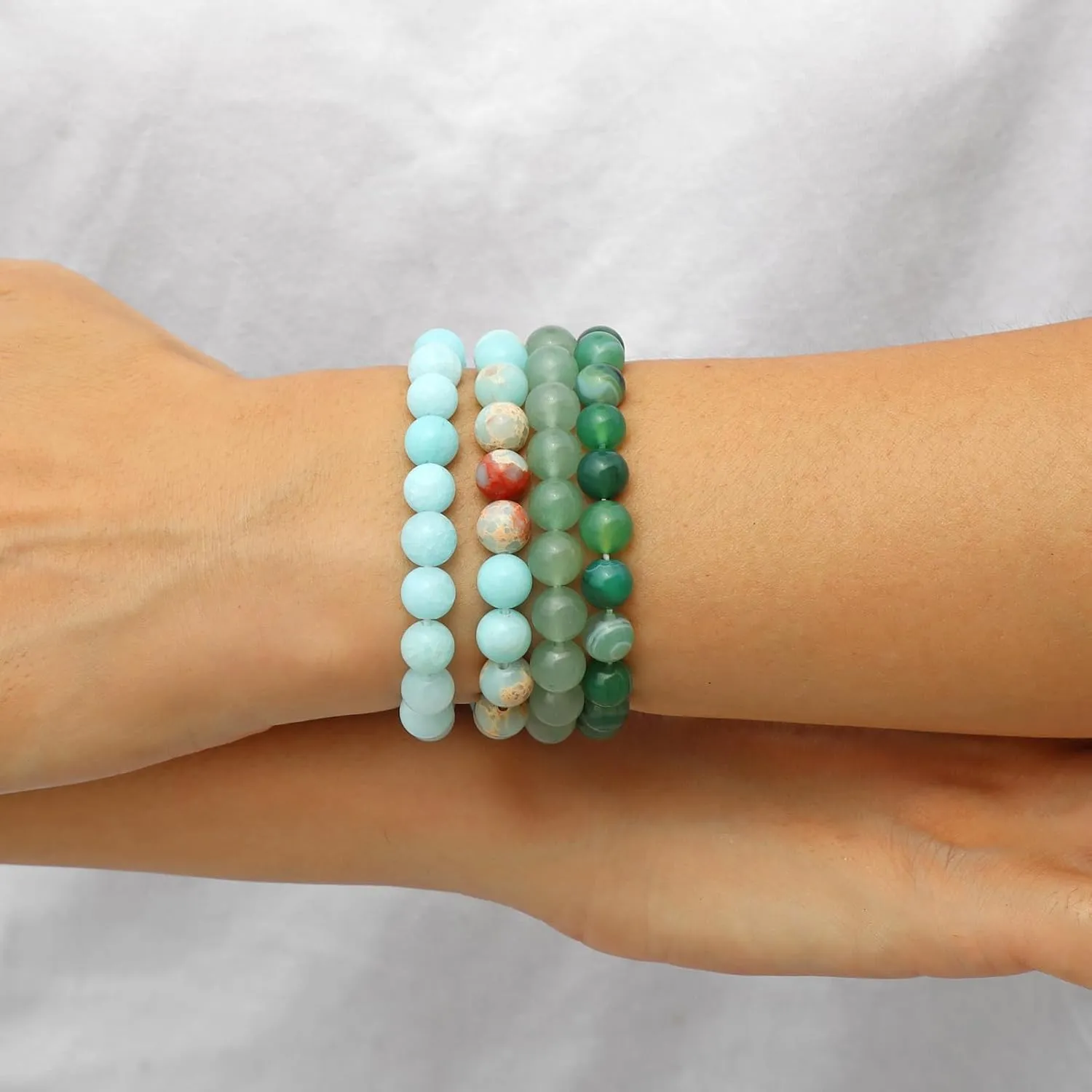 Raicegs 4PCS Colorful Beads Bracelet Healing Crystal Bracelet for Women Men Natural Stone 8mm Stack Gemstone Spiritual Jewelry Gift for Women Men