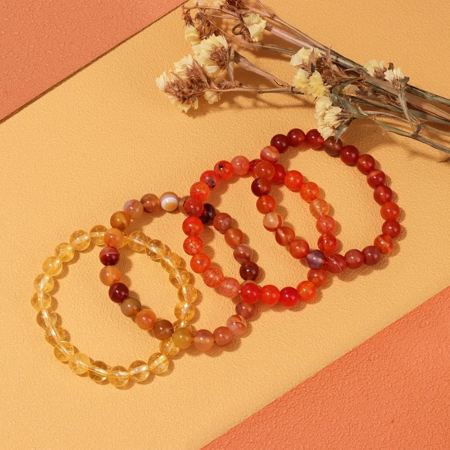Raicegs 4PCS Colorful Beads Bracelet Healing Crystal Bracelet for Women Men Natural Stone 8mm Stack Gemstone Spiritual Jewelry Gift for Women Men