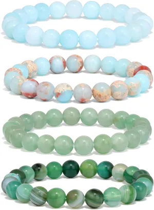 Raicegs 4PCS Colorful Beads Bracelet Healing Crystal Bracelet for Women Men Natural Stone 8mm Stack Gemstone Spiritual Jewelry Gift for Women Men