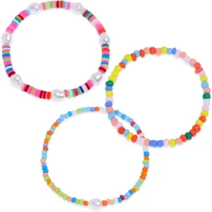 Rainbow Seed Beaded Pearl Clay Bracelets Set for Women, 3Pcs Cute Handmade Friendship Colorful Stretch Bracelets Festive Holiday Accessories Jewelry Gift.