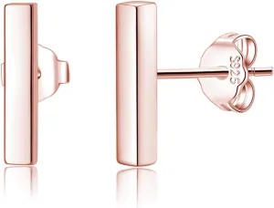 Reffeer Solid 925 Sterling Silver Bar Studs Earrings for Women Teens Minimalist Post Stud Earrings Hypoallergenic
