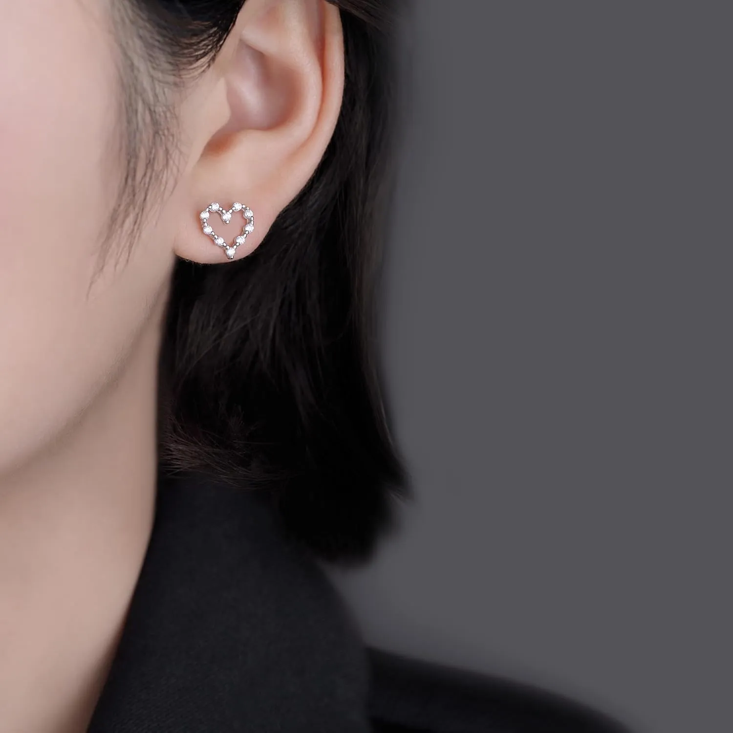 Reffeer Solid 925 Sterling Silver Hollow Heart Stud Earrings for Women Teens CZ Open Heart Earrings Stud Hypoallergenic