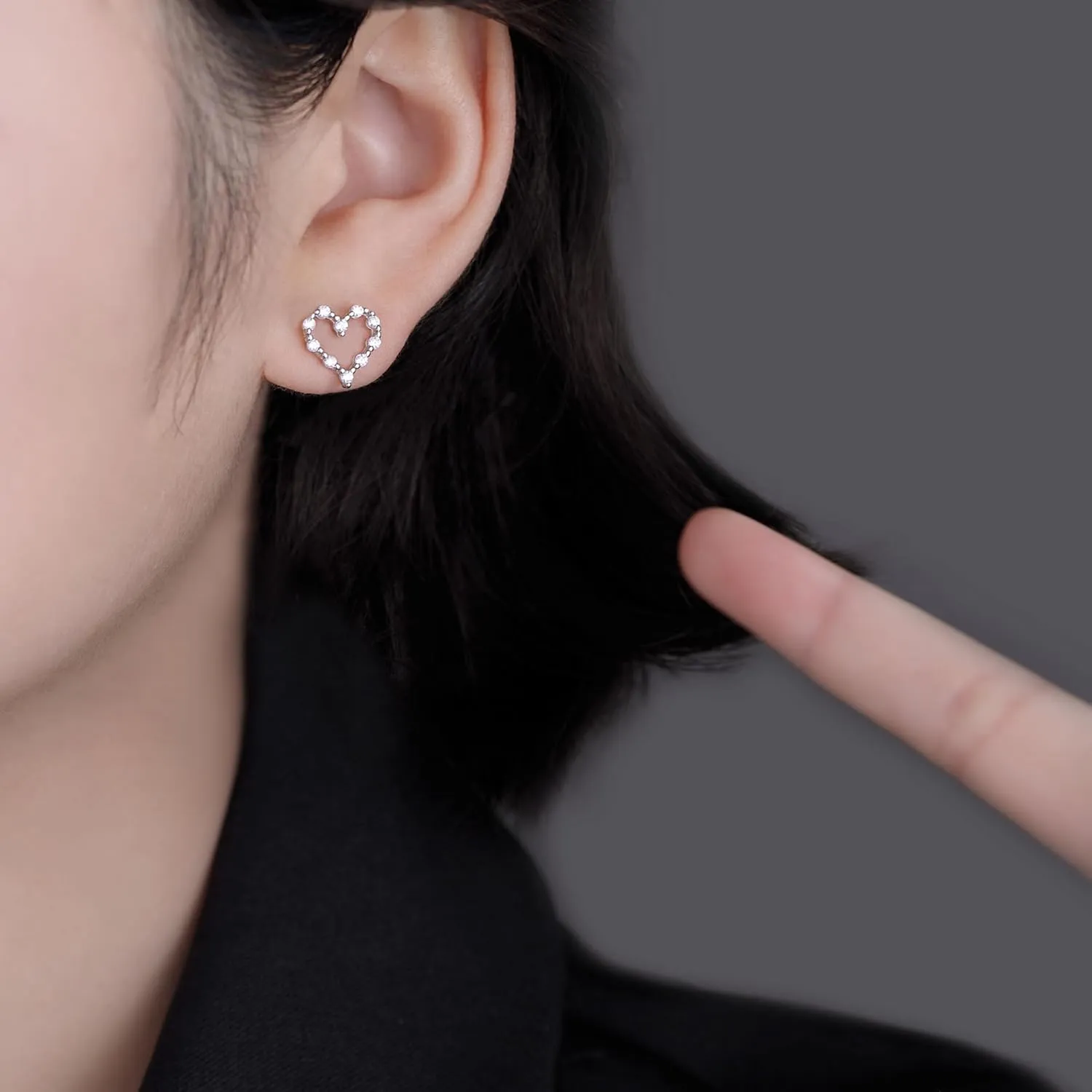 Reffeer Solid 925 Sterling Silver Hollow Heart Stud Earrings for Women Teens CZ Open Heart Earrings Stud Hypoallergenic