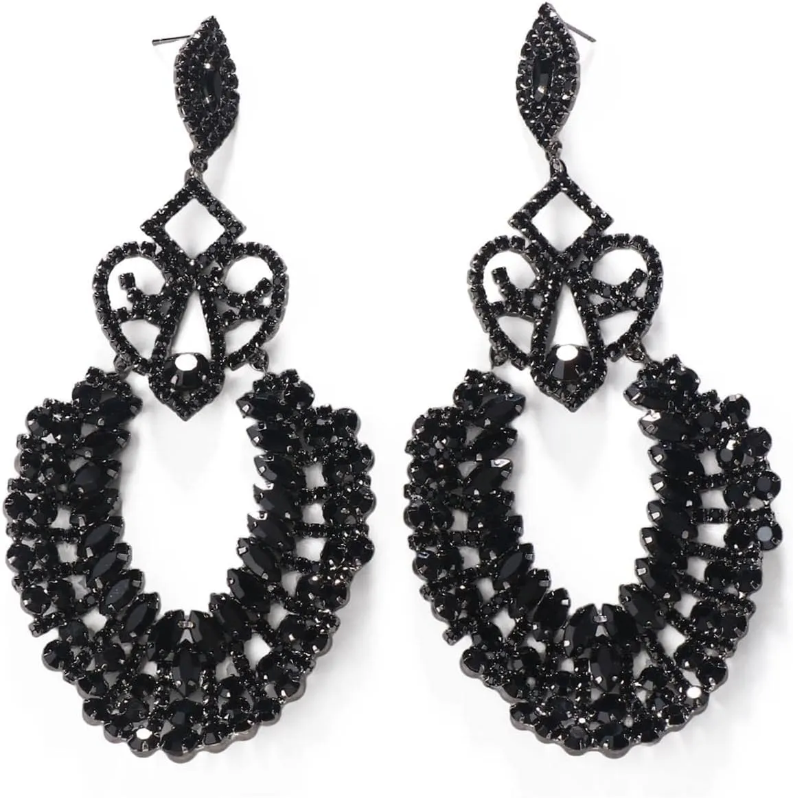 Rhinestone Black Dangle Earrings for women Crystal Geometric Drop Statement Earrings Costume Jewelry
