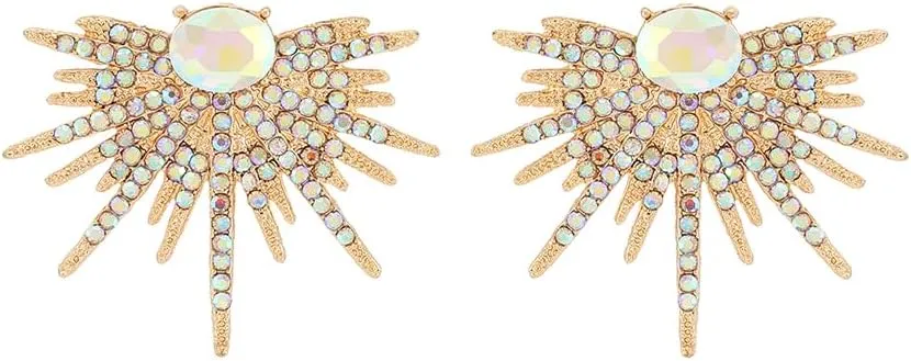 Rhinestone Half Sun Stud Earrings for Women Fashion Statement Jewelry Luxury Sunburst Earrings for Wedding Party Prom
