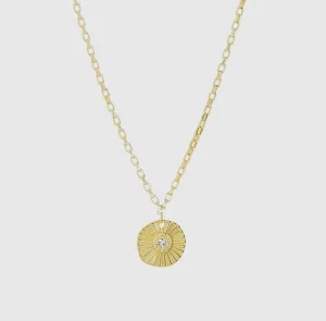 Ridged Coin Crystal Charm Necklace