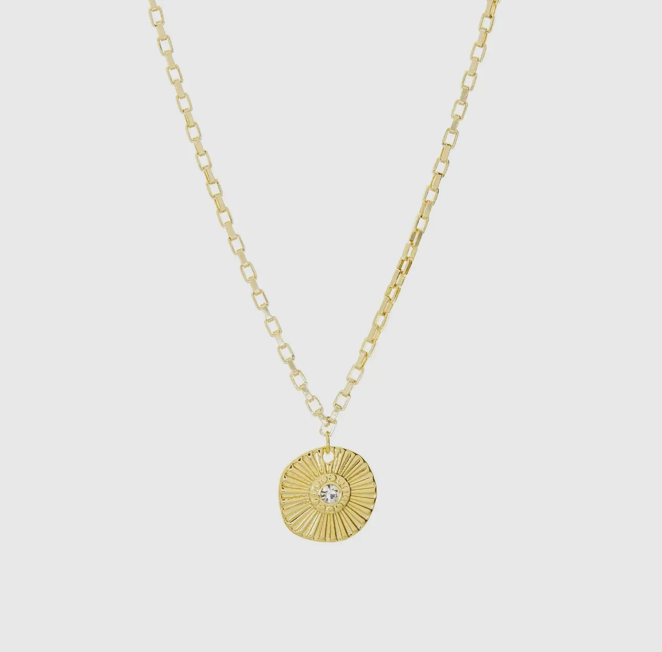 Ridged Coin Crystal Charm Necklace