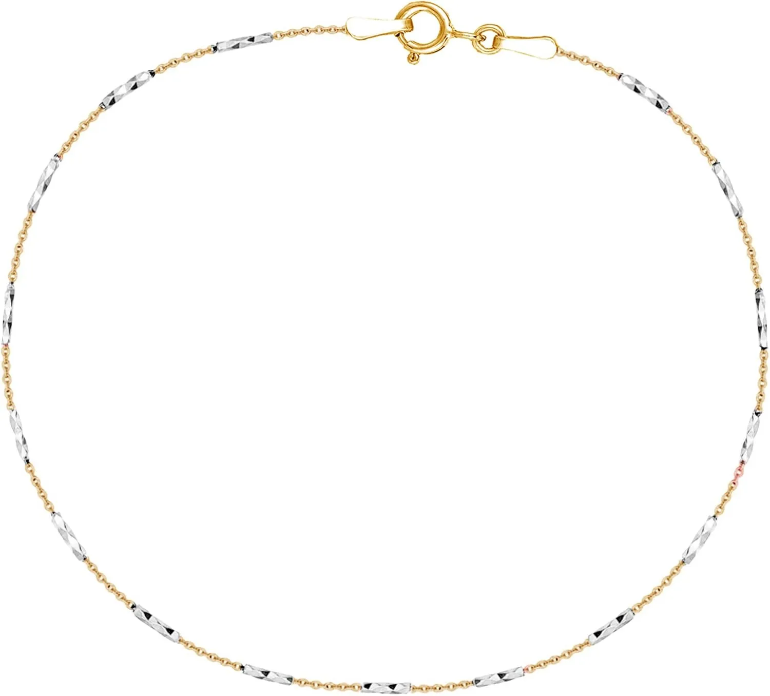 Ritastephens Italian Sterling Silver Two Tone Mini Diamond-cut Bar Link Cable Chain Anklet, 10"