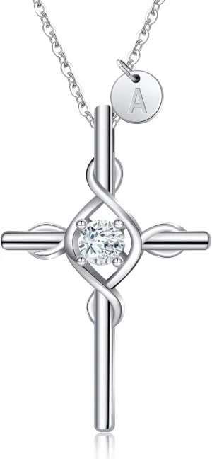 RIVIKO Cross Pendant Initial Necklace for Women,925 Sterling Silver Dainty Letter Necklaces,Alphabet Name Personalized Jewelry Valentines Anniversary Christmas Birthday Gifts for Women Her Mom Wife