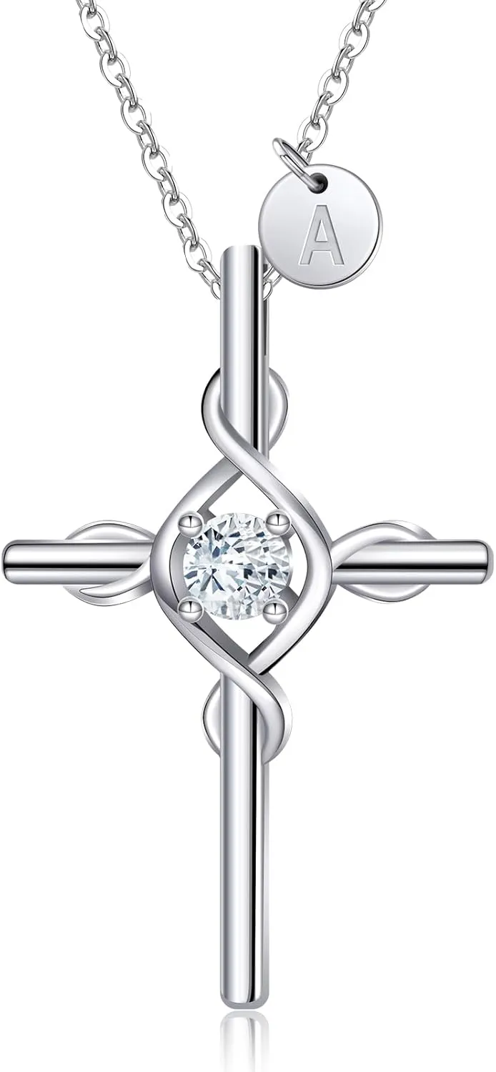RIVIKO Cross Pendant Initial Necklace for Women,925 Sterling Silver Dainty Letter Necklaces,Alphabet Name Personalized Jewelry Valentines Anniversary Christmas Birthday Gifts for Women Her Mom Wife