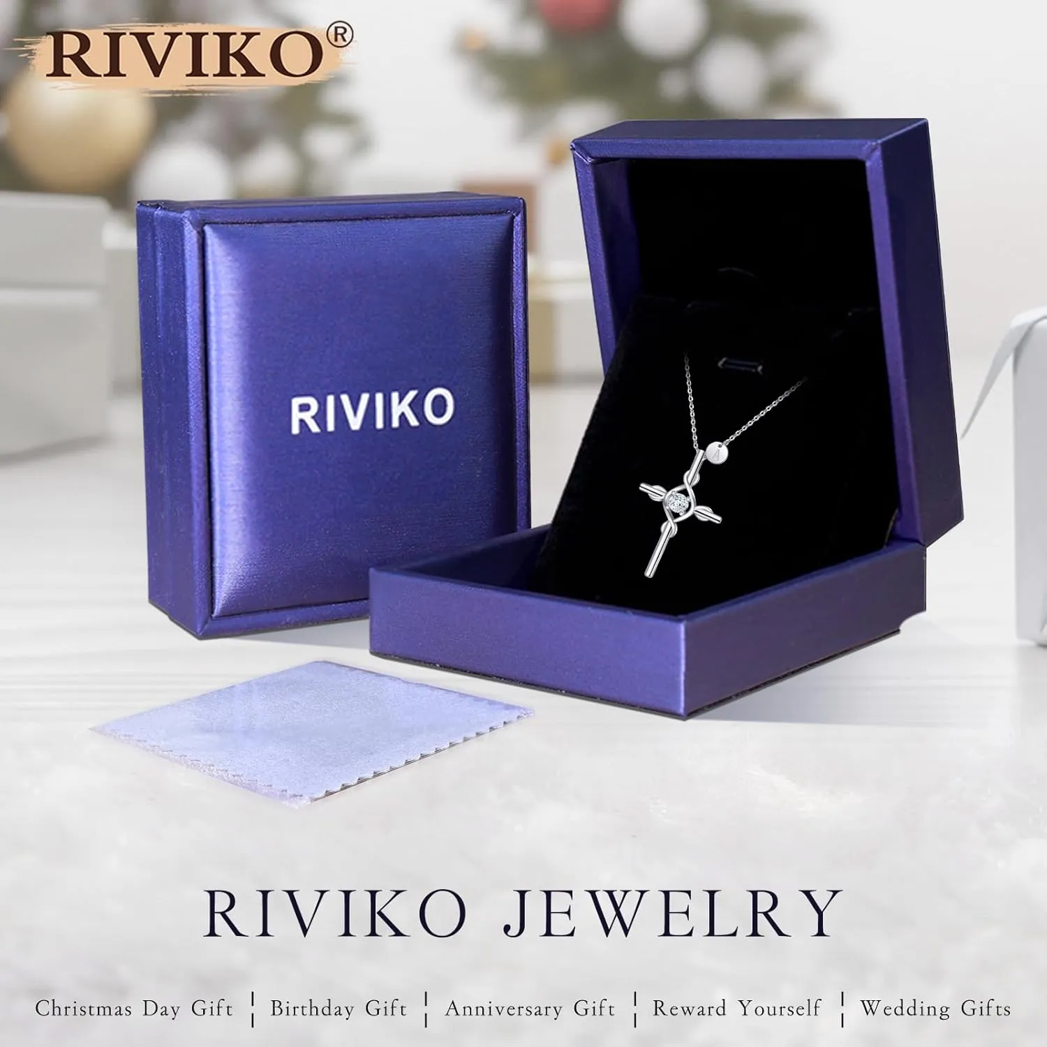 RIVIKO Cross Pendant Initial Necklace for Women,925 Sterling Silver Dainty Letter Necklaces,Alphabet Name Personalized Jewelry Valentines Anniversary Christmas Birthday Gifts for Women Her Mom Wife