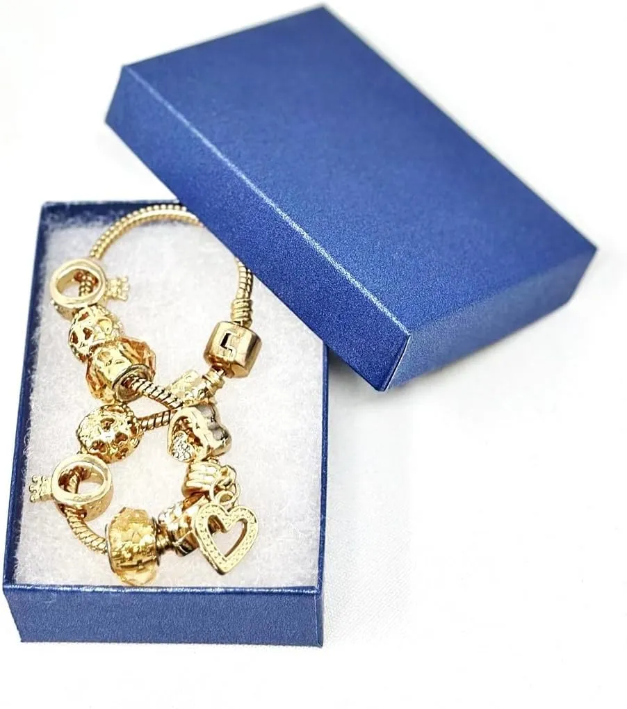 RJ Displays-6 Pack Cotton Filled Color Cardboard Jewelry Neckless, Ring, Earring, Pendant, Pocket Watch, Body Jewelry, Gift Boxes Size 3 1/4" x 2 1/4" x 1" Inch - by R J Displays (Pear Blue)