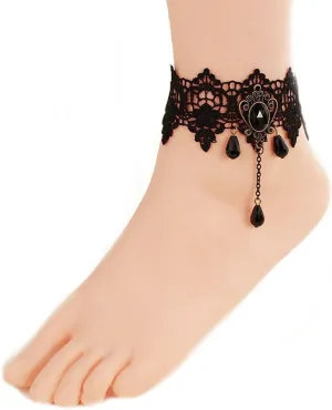 Romantic Retro Vintage Gothic Sexy Clear Rhinestone Anklet Foot Sandal Beach Wedding Jewelry Lace Ankle Bracelet Women Anklets Chain