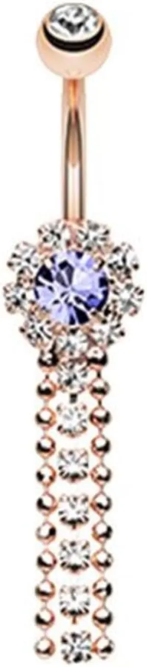 Rose Gold Wondrous Sparkling Waterfall WildKlass Belly Button Ring