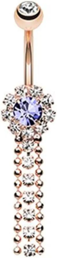 Rose Gold Wondrous Sparkling Waterfall WildKlass Belly Button Ring