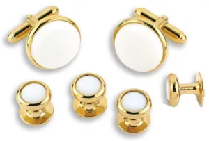 Round Gold with White Center Cufflinks and Studs