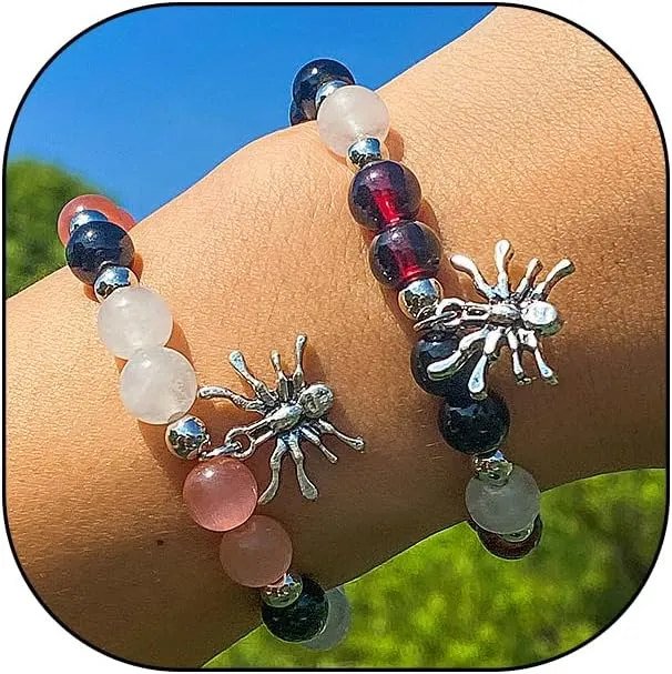 Rrdaily Energy Stone Beaded Spider Stretch Bracelet Set for Women,Colorful Novelty Statement Insect Charm Bracelets,Trendy Friendship Lovers Jewelry Gifts