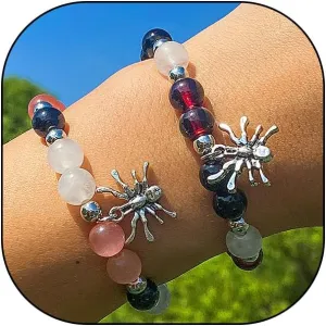 Rrdaily Energy Stone Beaded Spider Stretch Bracelet Set for Women,Colorful Novelty Statement Insect Charm Bracelets,Trendy Friendship Lovers Jewelry Gifts